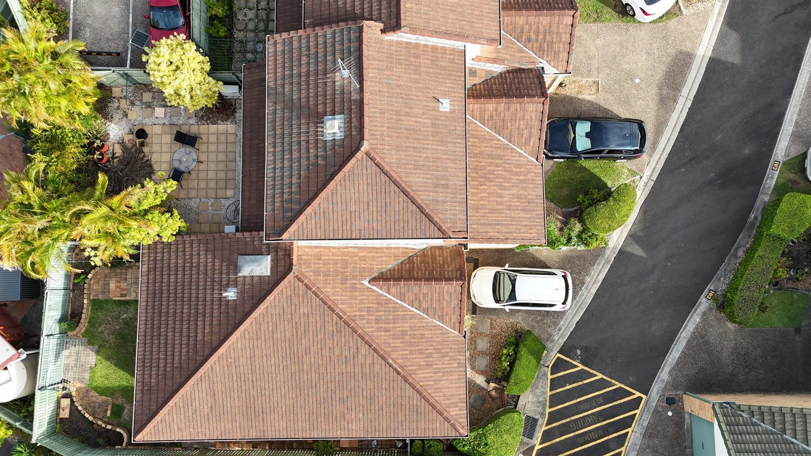 Aerial view of tiled roofs